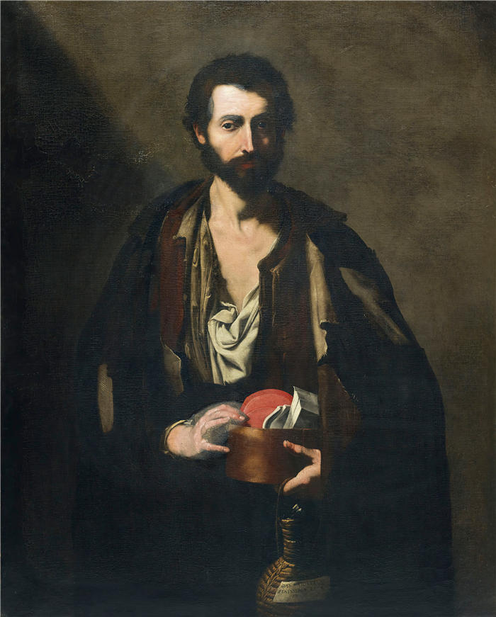 胡塞佩·德·里贝拉（Jusepe de Ribera，西班牙画家）高清作品-《一个拿着酒瓶的哲学家》