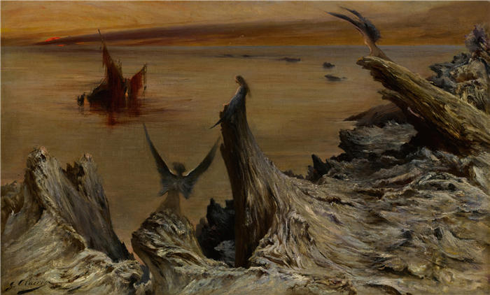 法国画家乔治·朱尔斯·维克多·克莱林(Georges Jules Victor Clairin)高清作品-《莎拉·伯恩哈特岛的奇美拉》