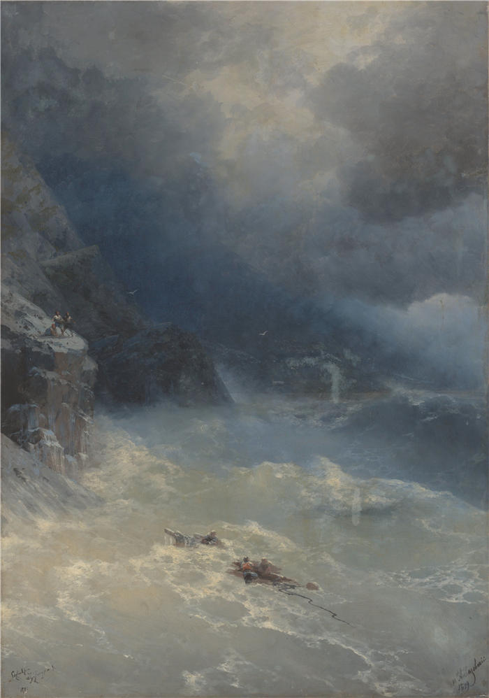 伊万·艾瓦佐夫斯基（Ivan Aivazovsky，俄罗斯画家）风景油画-《艾雅角的风暴 (1899)》