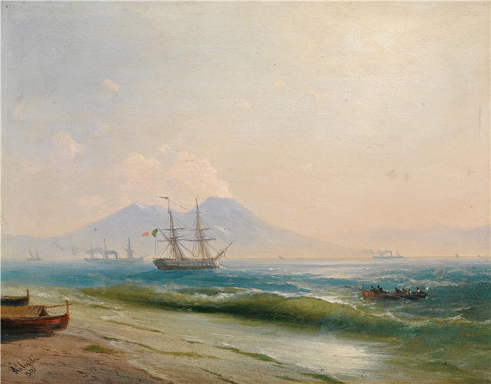 伊万·艾瓦佐夫斯基(Ivan Aivazovsky,俄罗斯画家)风景油画-《维苏威火山 (1878)》