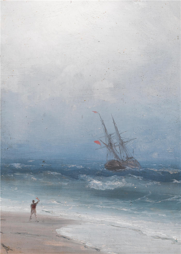 伊万·艾瓦佐夫斯基（Ivan Aivazovsky，俄罗斯画家）风景油画-《风暴海岸》