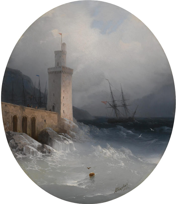 伊万·艾瓦佐夫斯基(Ivan Aivazovsky,俄罗斯画家)风景油画-《阿马尔菲海岸的景色(1865 年)》