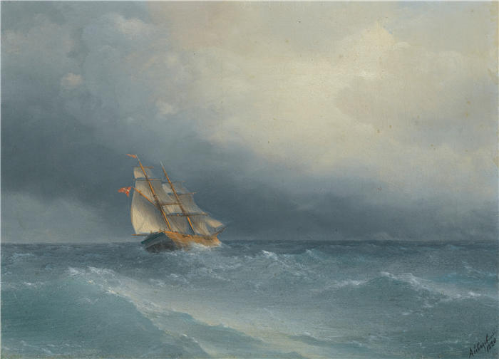 伊万·艾瓦佐夫斯基（Ivan Aivazovsky，俄罗斯画家）风景油画-《提升风暴（1880）》
