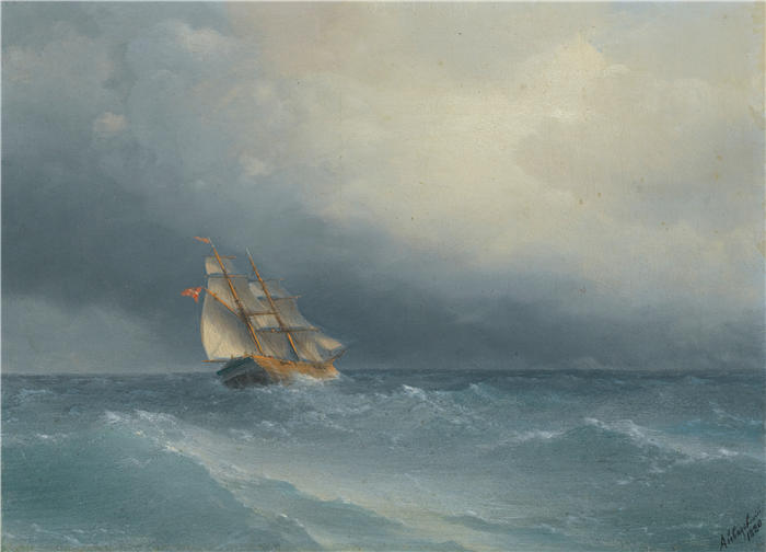 伊万·艾瓦佐夫斯基(Ivan Aivazovsky,俄罗斯画家)风景油画-《提升风暴(1880)》