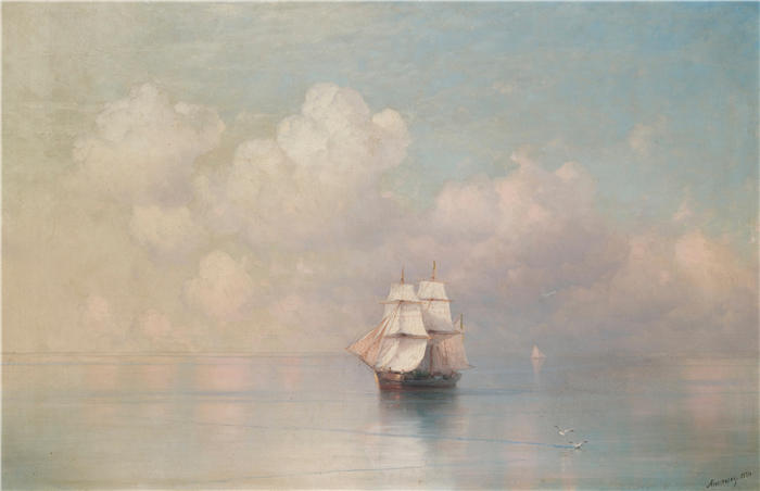 伊万·艾瓦佐夫斯基(Ivan Aivazovsky,俄罗斯画家)风景油画-《平静的海面》