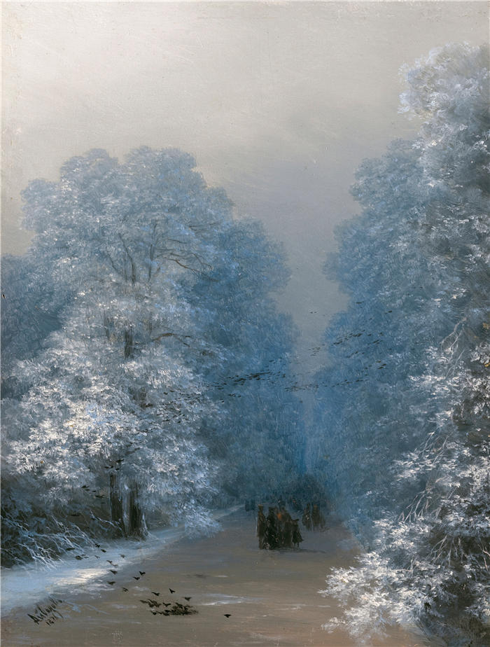 伊万·艾瓦佐夫斯基（Ivan Aivazovsky，俄罗斯画家）风景油画-《冬季景观（1876）》
