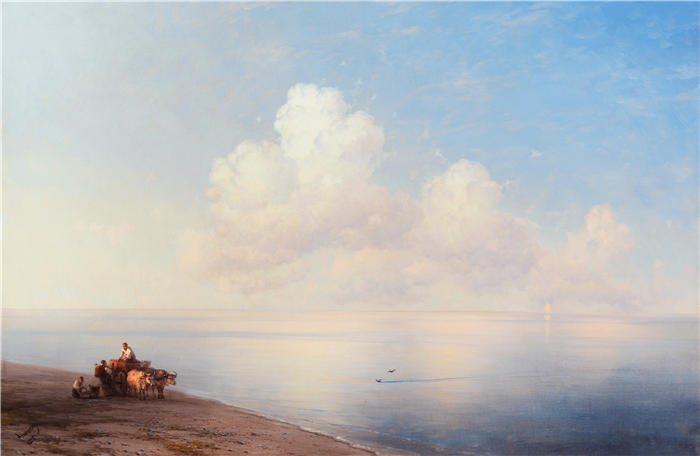 伊万·艾瓦佐夫斯基（Ivan Aivazovsky，俄罗斯画家）风景油画-《静海（1887）》