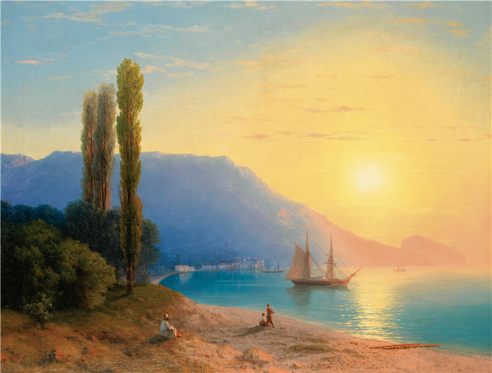 伊万·艾瓦佐夫斯基（Ivan Aivazovsky，俄罗斯画家）风景油画-《雅尔塔日落 (1861)》
