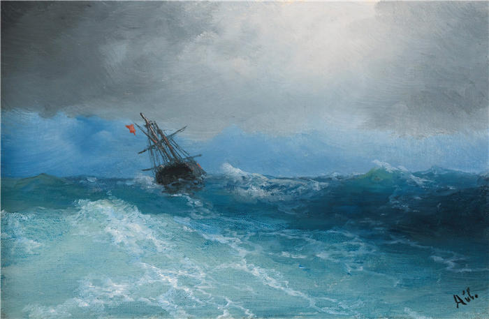 伊万·艾瓦佐夫斯基（Ivan Aivazovsky，俄罗斯画家）风景油画-《聚集风暴 (1899)》