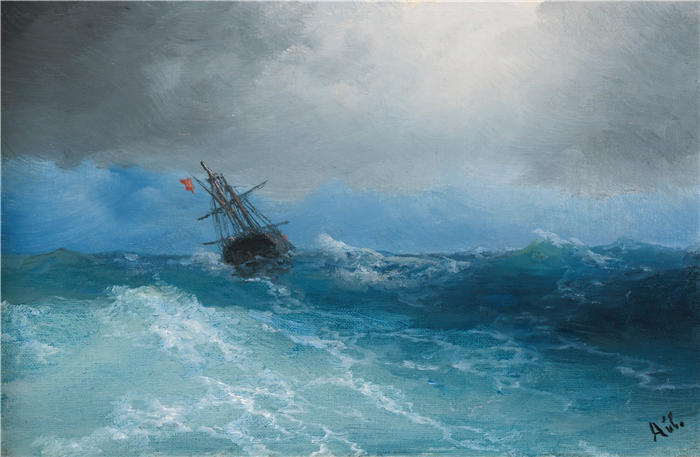 伊万·艾瓦佐夫斯基(Ivan Aivazovsky,俄罗斯画家)风景油画-《聚集风暴 (1899)》