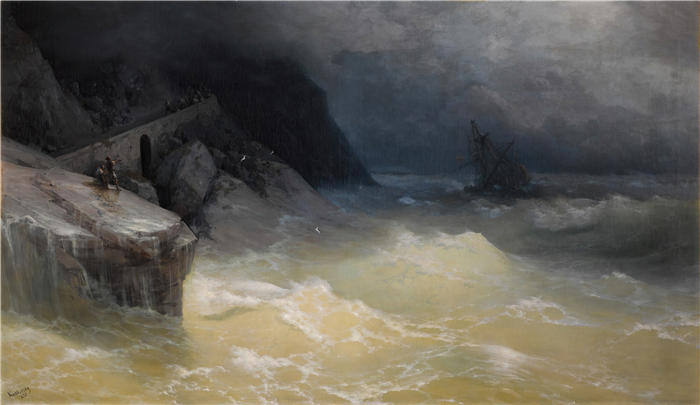 伊万·艾瓦佐夫斯基（Ivan Aivazovsky，俄罗斯画家）风景油画-《黑海沿岸海难（1887 年）》