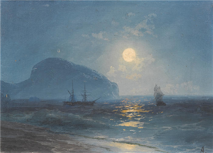 伊万·艾瓦佐夫斯基（Ivan Aivazovsky，俄罗斯画家）风景油画-《月光 (1899)》