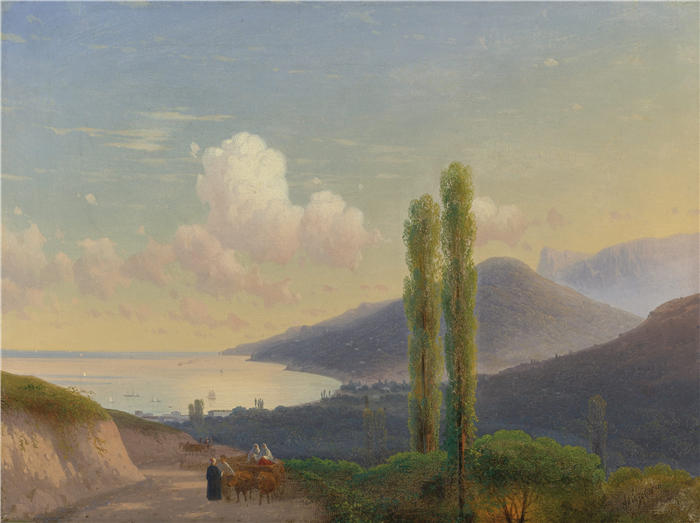 伊万·艾瓦佐夫斯基（Ivan Aivazovsky，俄罗斯画家）风景油画-《克里米亚古尔祖夫之路（大约 1878 年）》