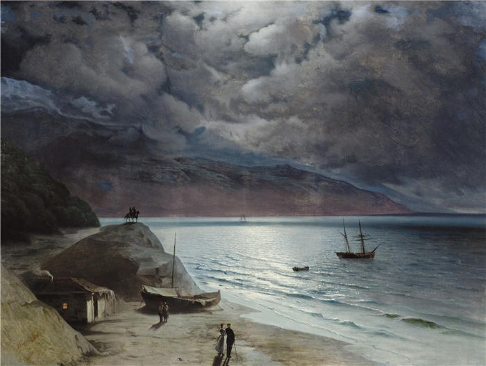 伊万·艾瓦佐夫斯基（Ivan Aivazovsky，俄罗斯画家）风景油画-《古尔佐夫之夜 (1891)》