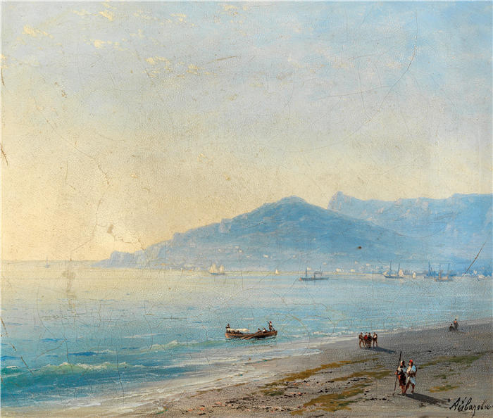 伊万·艾瓦佐夫斯基(Ivan Aivazovsky,俄罗斯画家)风景油画-《雅尔塔湾与马戈比山和艾佩特里山》