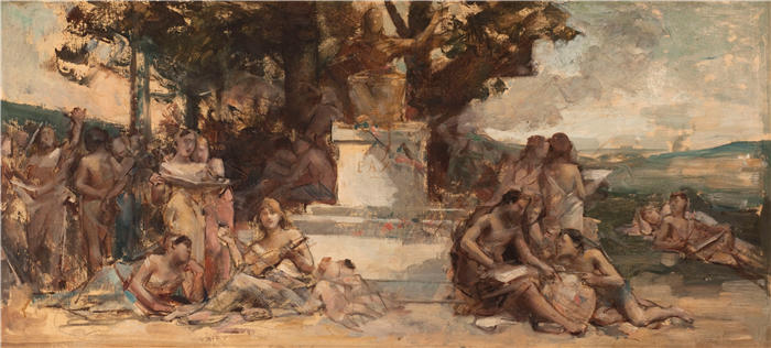 莱昂·弗朗索瓦·科梅尔（Léon François Comerre，法国画家）高清油画作品-《科学与艺术研究（1884）》