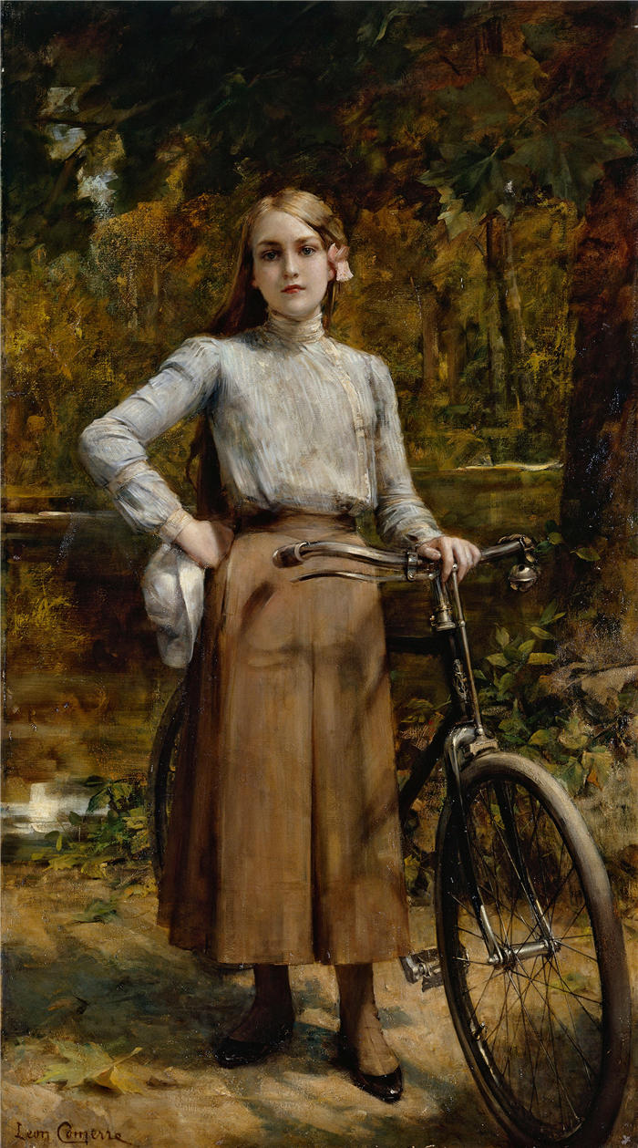 莱昂·弗朗索瓦·科梅尔（Léon François Comerre，法国画家）高清油画作品-《自行车（1903）》
