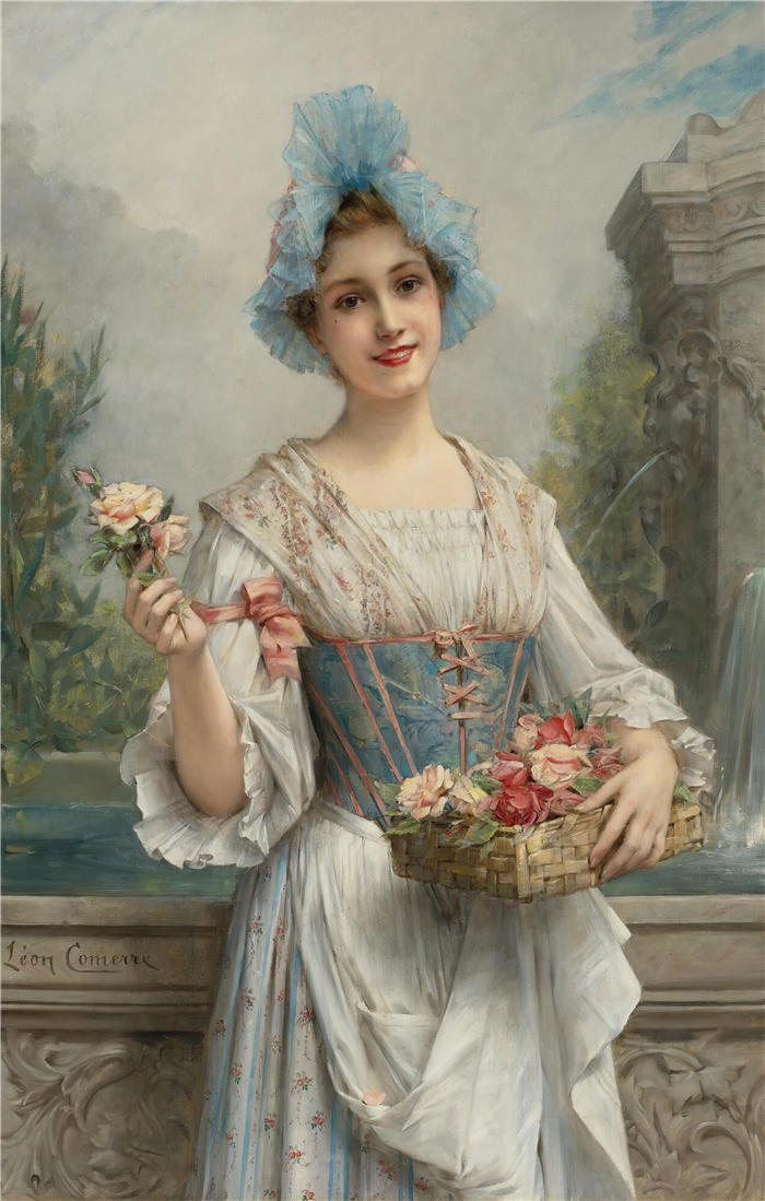 莱昂·弗朗索瓦·科梅尔(Léon François Comerre,法国画家)高清油画作品-《卖花的》