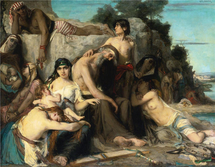 莱昂·弗朗索瓦·科梅尔（Léon François Comerre，法国画家）高清油画作品-《犹太人在巴比伦被掳》