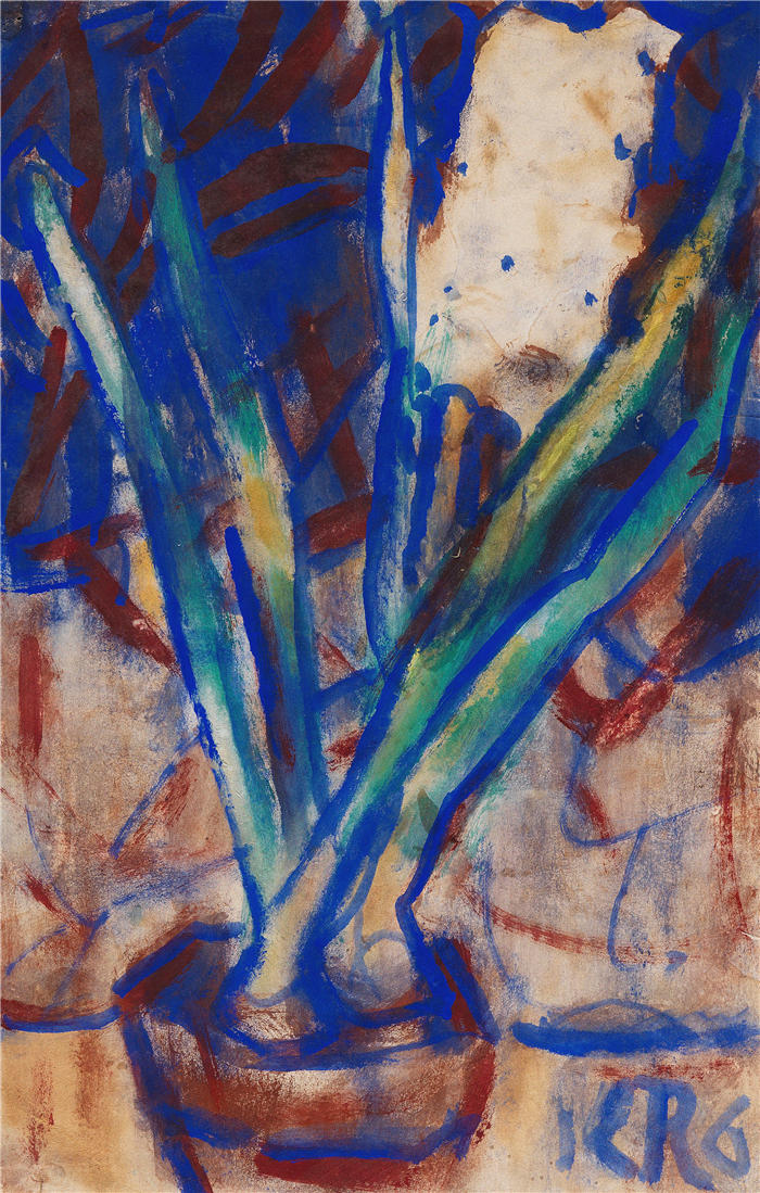 克里斯蒂安·罗尔夫斯(Christian Rohlfs,德国画家)绘画作品-《白风信子(1916)(1)》