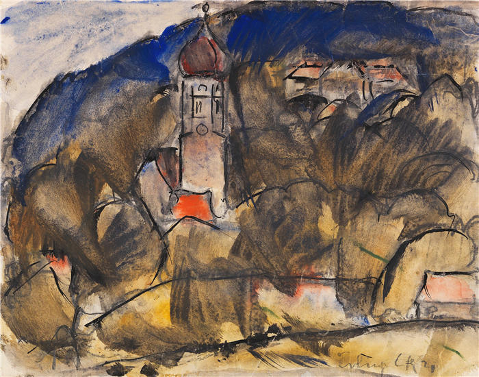 克里斯蒂安·罗尔夫斯(Christian Rohlfs,德国画家)绘画作品-《Erling (1920)》