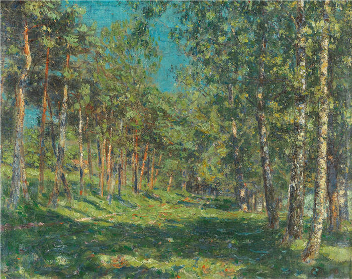 克里斯蒂安·罗尔夫斯（Christian Rohlfs，德国画家）绘画作品-《森林 (1900)》
