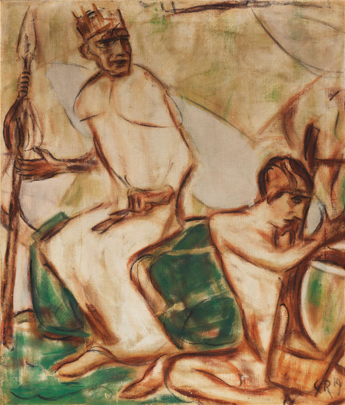 克里斯蒂安·罗尔夫斯（Christian Rohlfs，德国画家）绘画作品-《大卫与扫罗 (1919)》