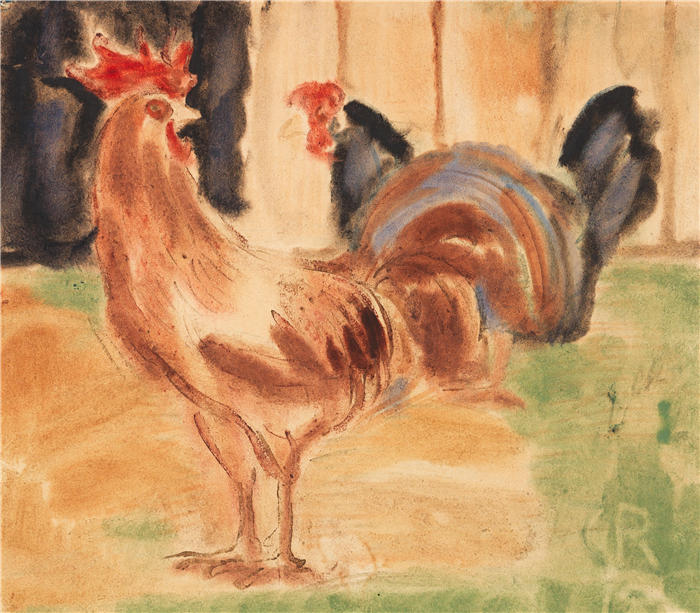 克里斯蒂安·罗尔夫斯（Christian Rohlfs，德国画家）绘画作品-《鸡（1906）》