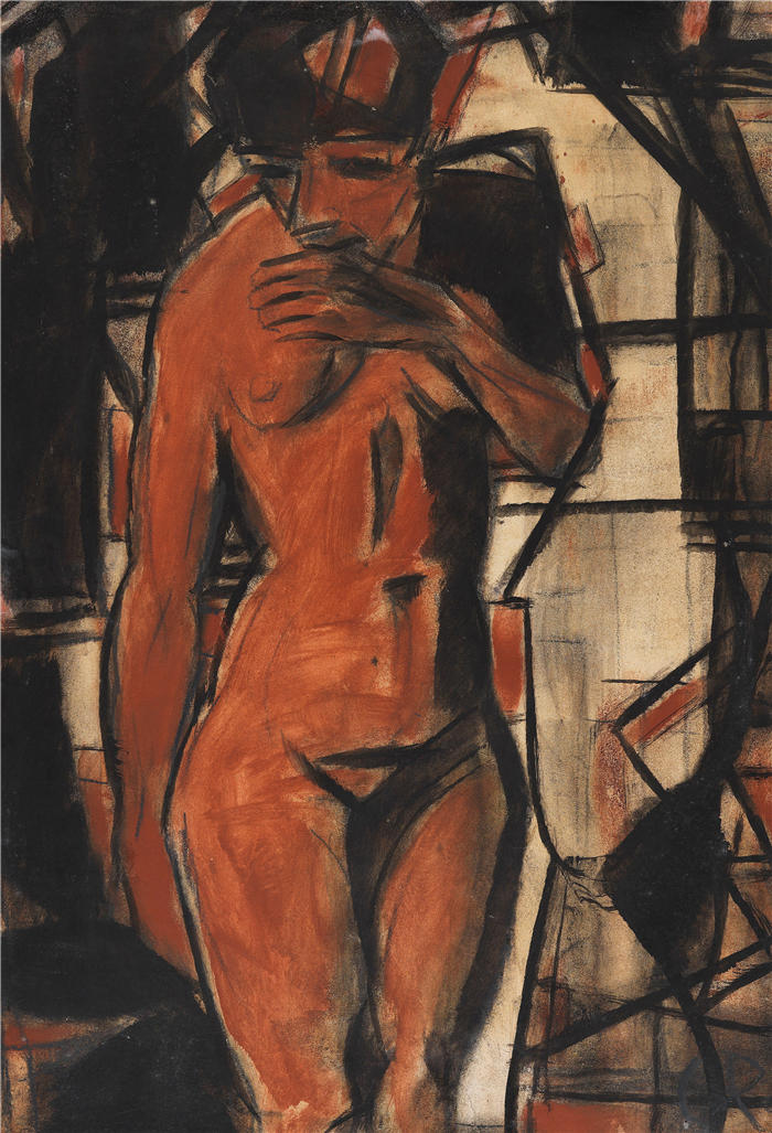 克里斯蒂安·罗尔夫斯（Christian Rohlfs，德国画家）绘画作品-《站立的女性 (1925)》