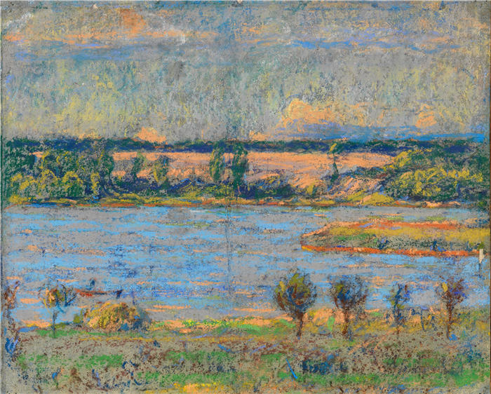 克里斯蒂安·罗尔夫斯（Christian Rohlfs，德国画家）绘画作品-《傍晚的池塘 (1896)》