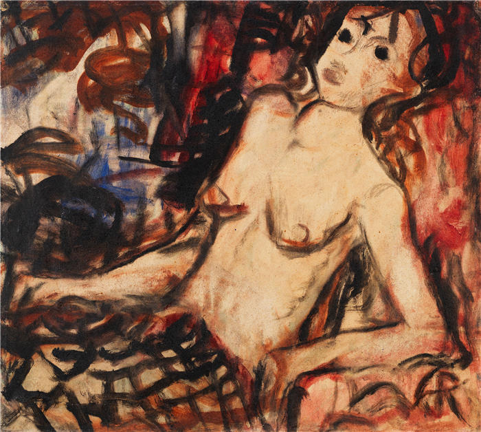 克里斯蒂安·罗尔夫斯（Christian Rohlfs，德国画家）绘画作品-《女性（1918年）》