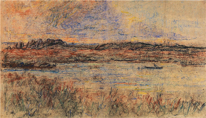 克里斯蒂安·罗尔夫斯（Christian Rohlfs，德国画家）绘画作品-《暮光之湖（1911）》