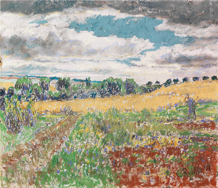克里斯蒂安·罗尔夫斯（Christian Rohlfs，德国画家）绘画作品-《夏日风景（1899）》