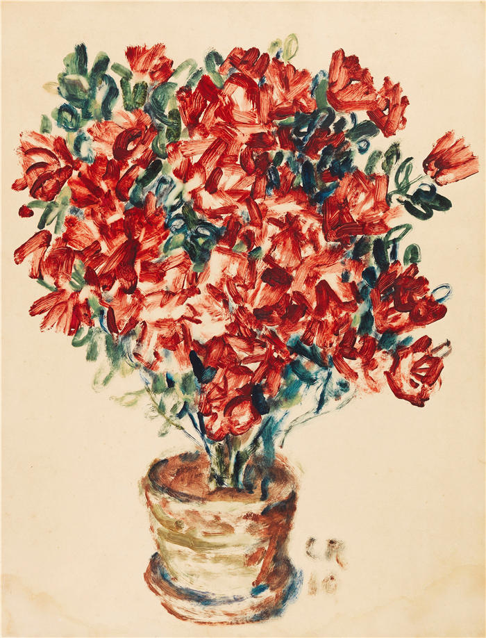 克里斯蒂安·罗尔夫斯（Christian Rohlfs，德国画家）绘画作品-《杜鹃花（1910）》