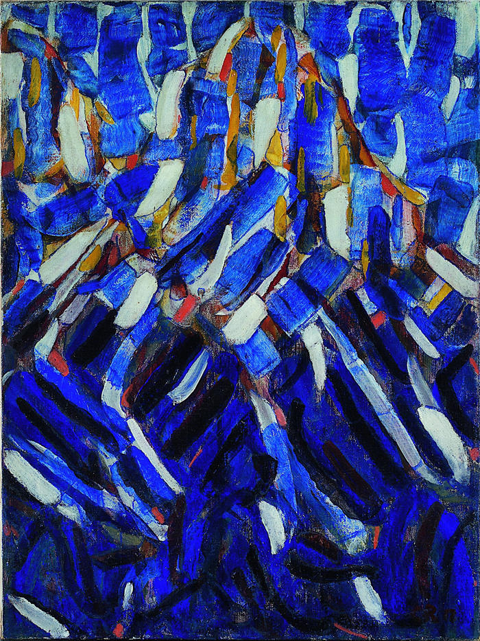 克里斯蒂安·罗尔夫斯（Christian Rohlfs，德国画家）绘画作品-《抽象（蓝山）（1912）》