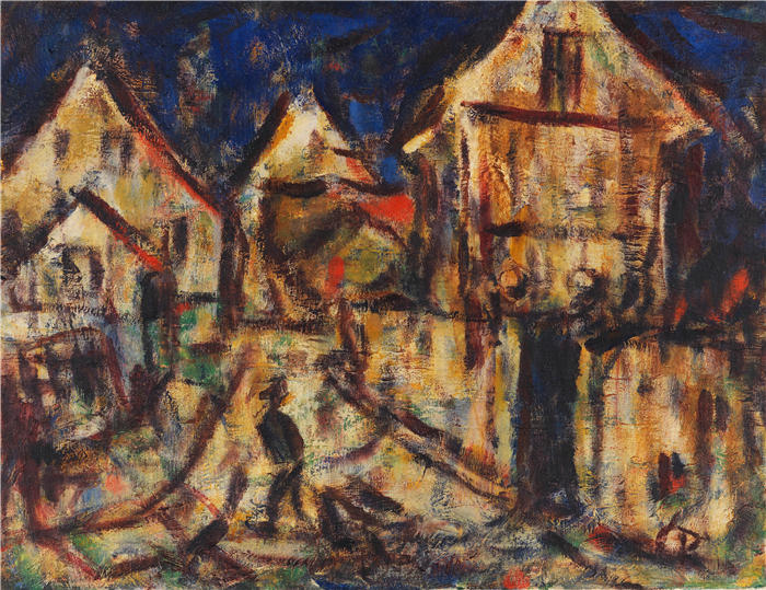 克里斯蒂安·罗尔夫斯（Christian Rohlfs，德国画家）绘画作品-《索斯特的房屋（1918年）》