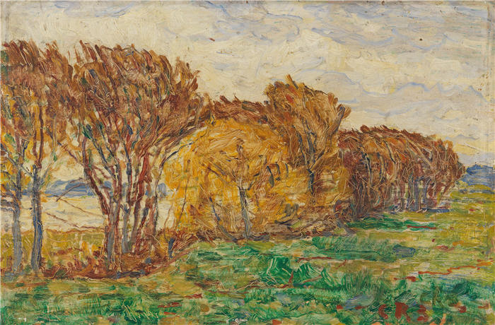 克里斯蒂安·罗尔夫斯（Christian Rohlfs，德国画家）绘画作品-《秋景（1903）》