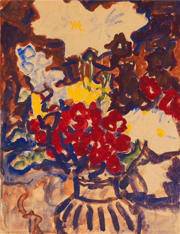 克里斯蒂安·罗尔夫斯（Christian Rohlfs，德国画家）绘画作品-《七彩夏花树（1915）》