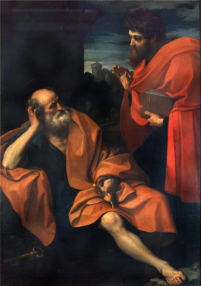 吉多·雷尼(Guido Reni,意大利画家)高清油画作品-《保罗斥责悔改的彼得 (1603)》
