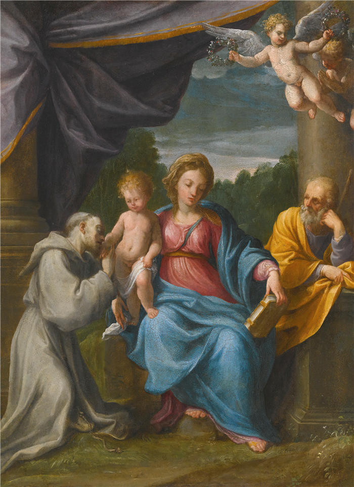吉多·雷尼（Guido Reni，意大利画家）高清油画作品-《圣方济各的神圣家庭》