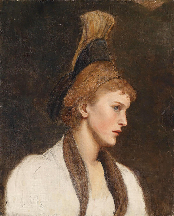 爱德华·维思（Eduard Veith，奥地利画家）高清作品-《戴着金色帽子的女人》