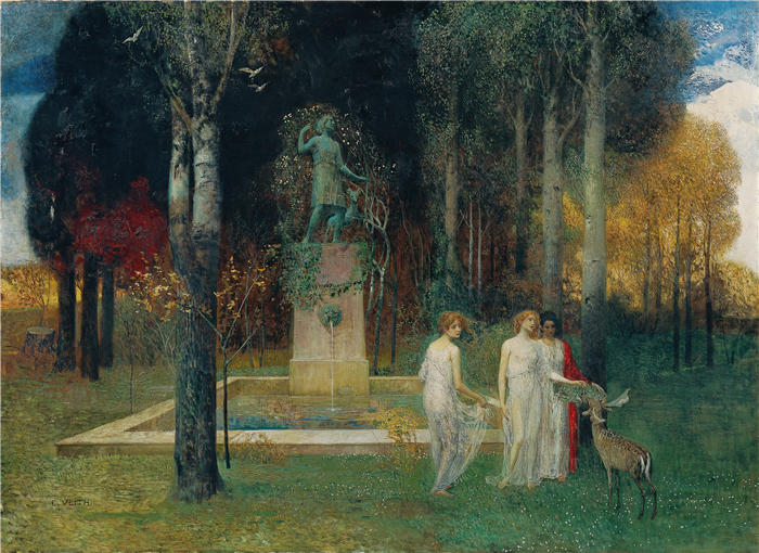 爱德华·维思(Eduard Veith,奥地利画家)高清作品-《Nymphen am Brunnen (1905)》