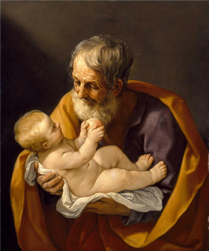 吉多·雷尼（Guido Reni，意大利画家）高清油画作品-《圣约瑟夫和基督之子》