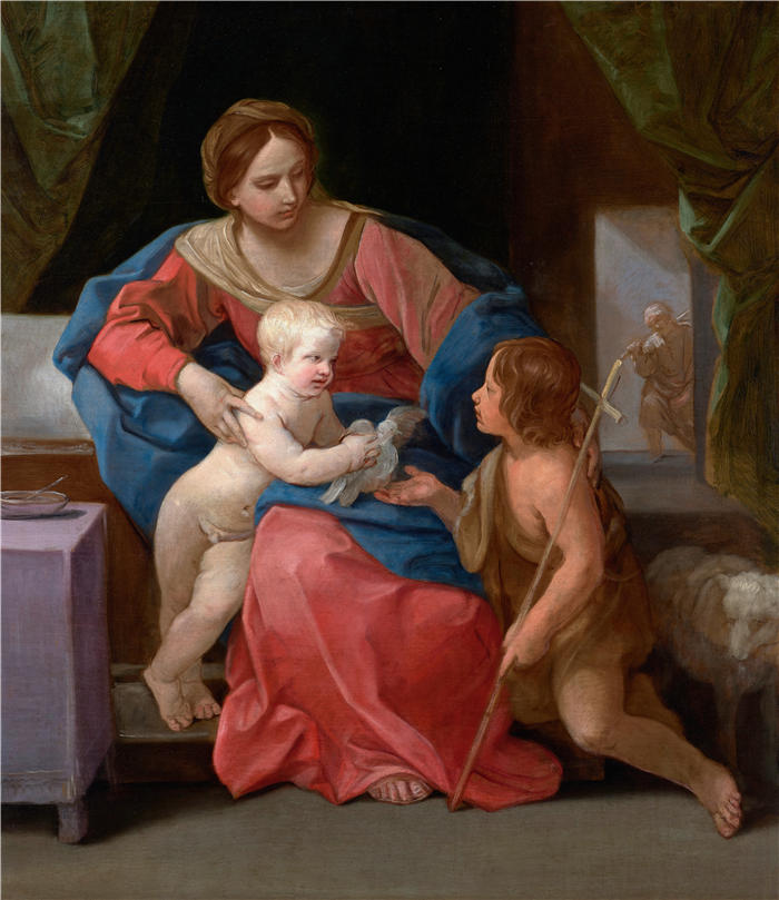 吉多·雷尼（Guido Reni，意大利画家）高清油画作品-《圣母子与施洗者圣约翰 (1640–1642)》