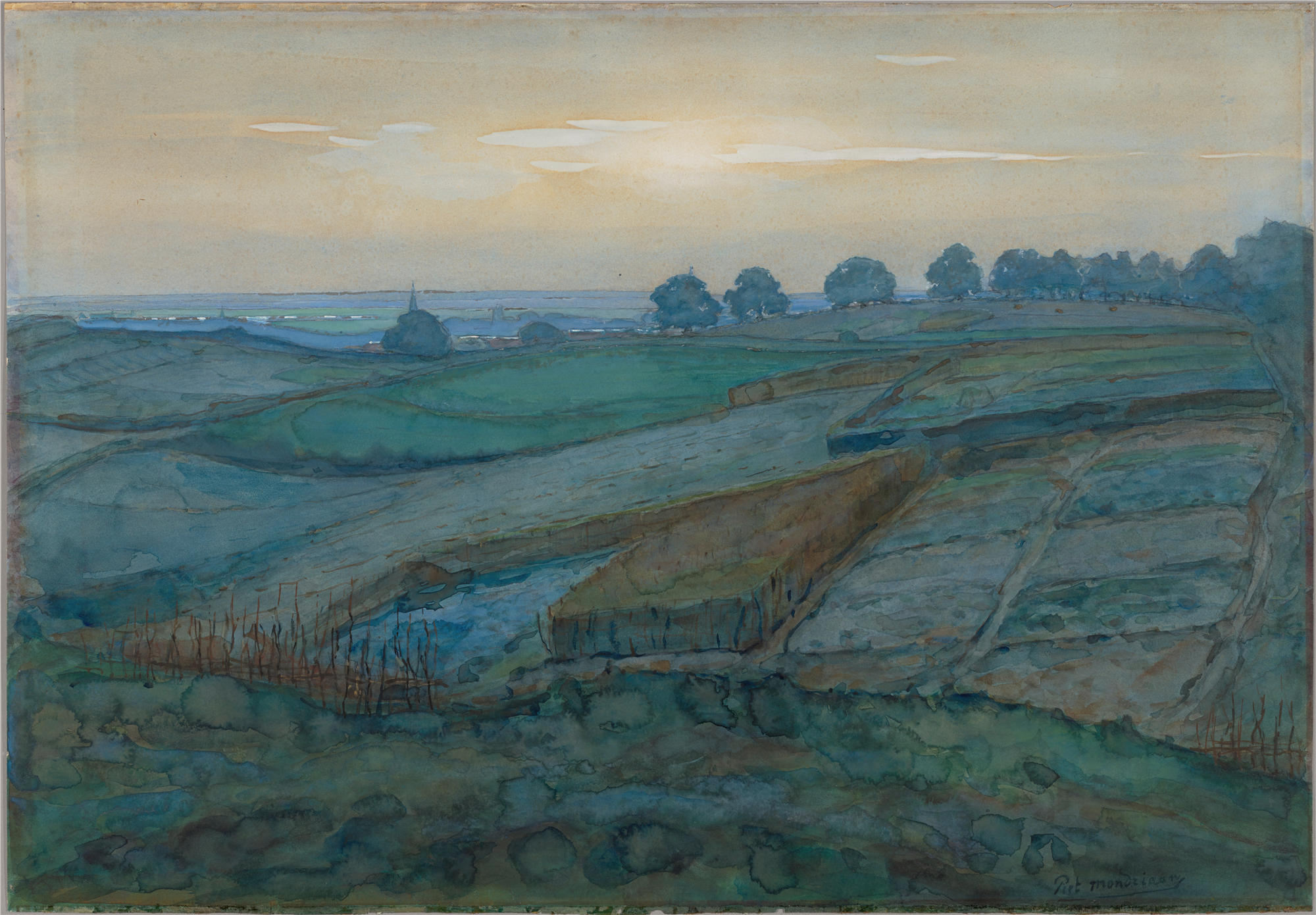 皮特·蒙德里安(Piet Mondrian，荷兰画家)油画高清作品-《阿纳姆附近的风景（1900-1901）》