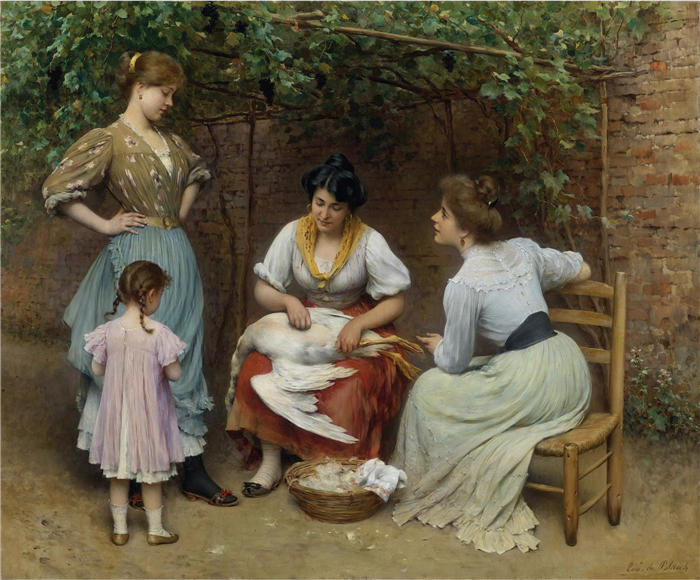 尤金·冯·布拉斯 (Eugene von Blaas，意大利画家)高清油画作品-《 拔鹅 (1910)》