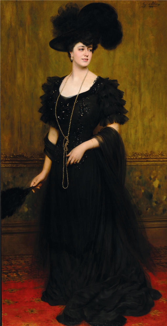 尤金·冯·布拉斯 (Eugene von Blaas，意大利画家)高清油画作品-《 勒布雷顿夫人的肖像》