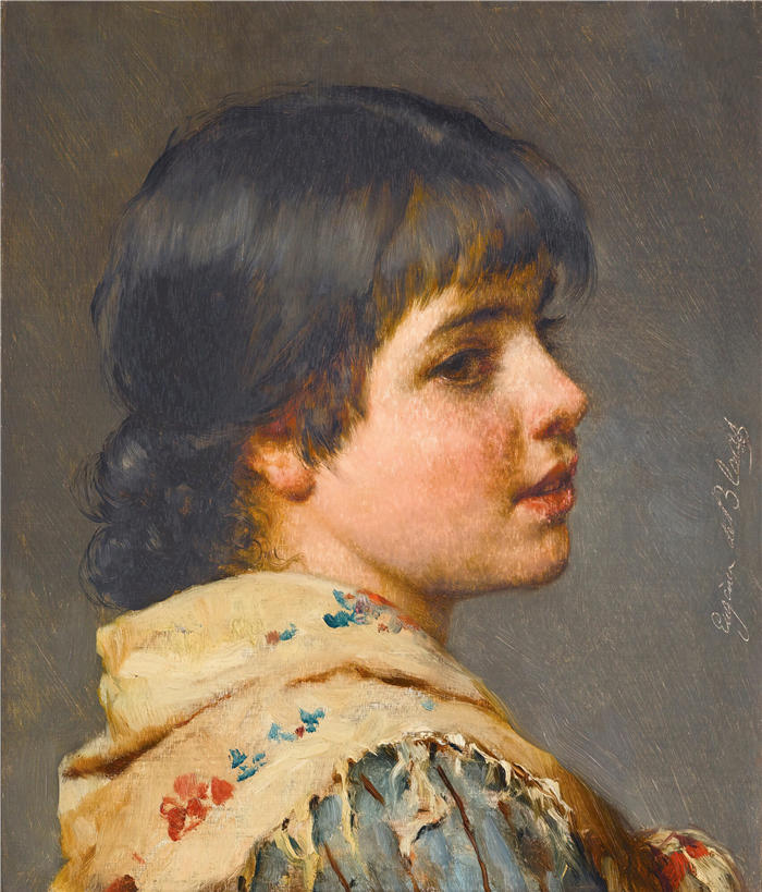 尤金·冯·布拉斯 (Eugene von Blaas，意大利画家)高清油画作品-《 一个威尼斯女孩》