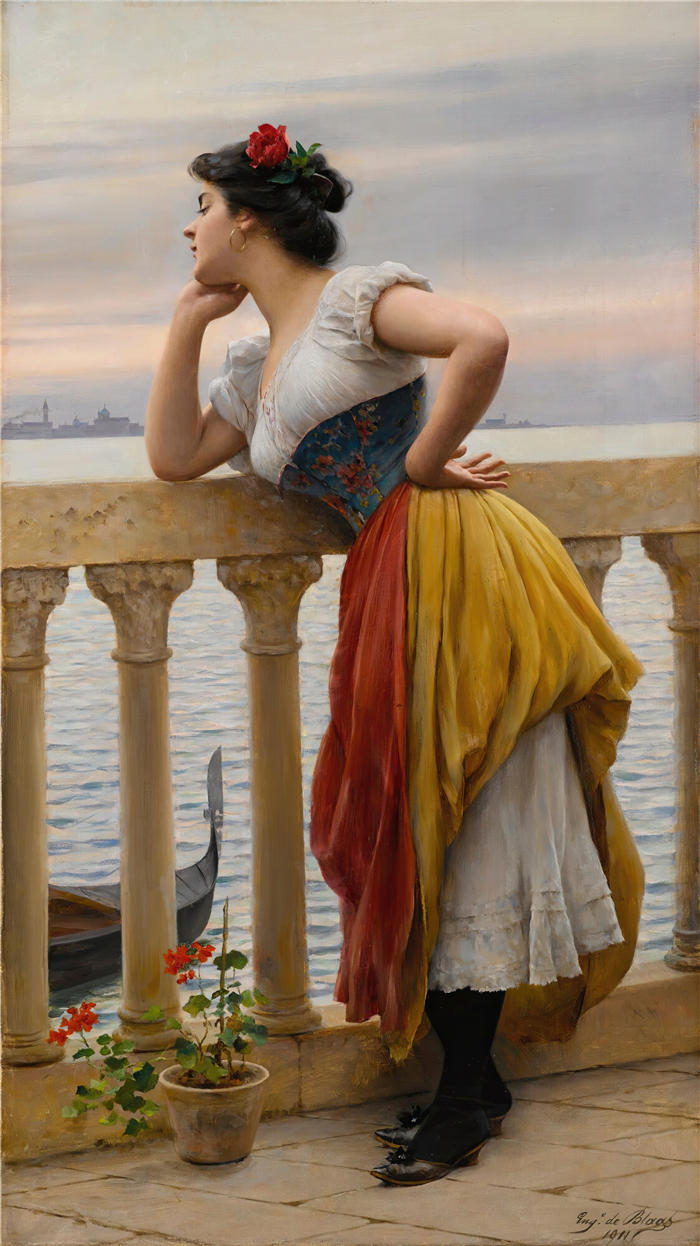尤金·冯·布拉斯 (Eugene von Blaas，意大利画家)高清油画作品-《 期待 (1911)》