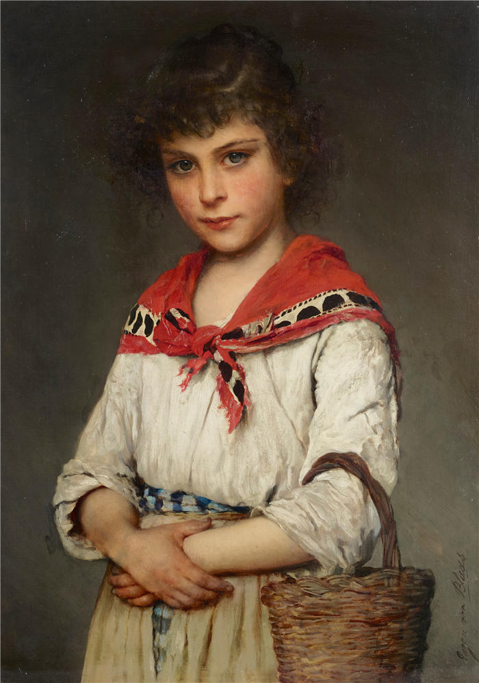 尤金·冯·布拉斯 (Eugene von Blaas，意大利画家)高清油画作品-《 一个那不勒斯女孩》